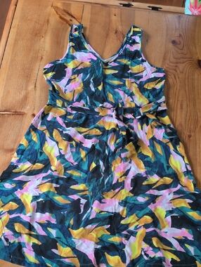 Apt. 9 Multicolor Leaf-Print Midi Dress - Black, Pink, Yellow, Teal